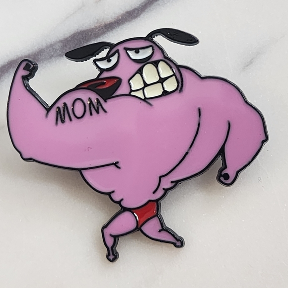 Courage the Cowardly Dog stong muscles mom tattoo enamel pin - Picture 1 of 1